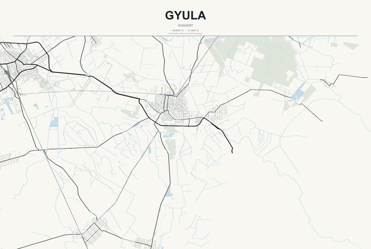 Gyula, Hungary City Map Aluminum Sign in Headline Atlas style