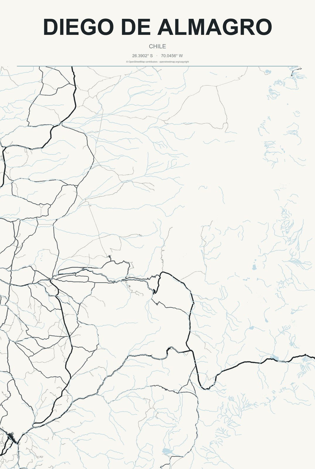 Diego de Almagro, Chile City Map Aluminum Sign in Headline Atlas style