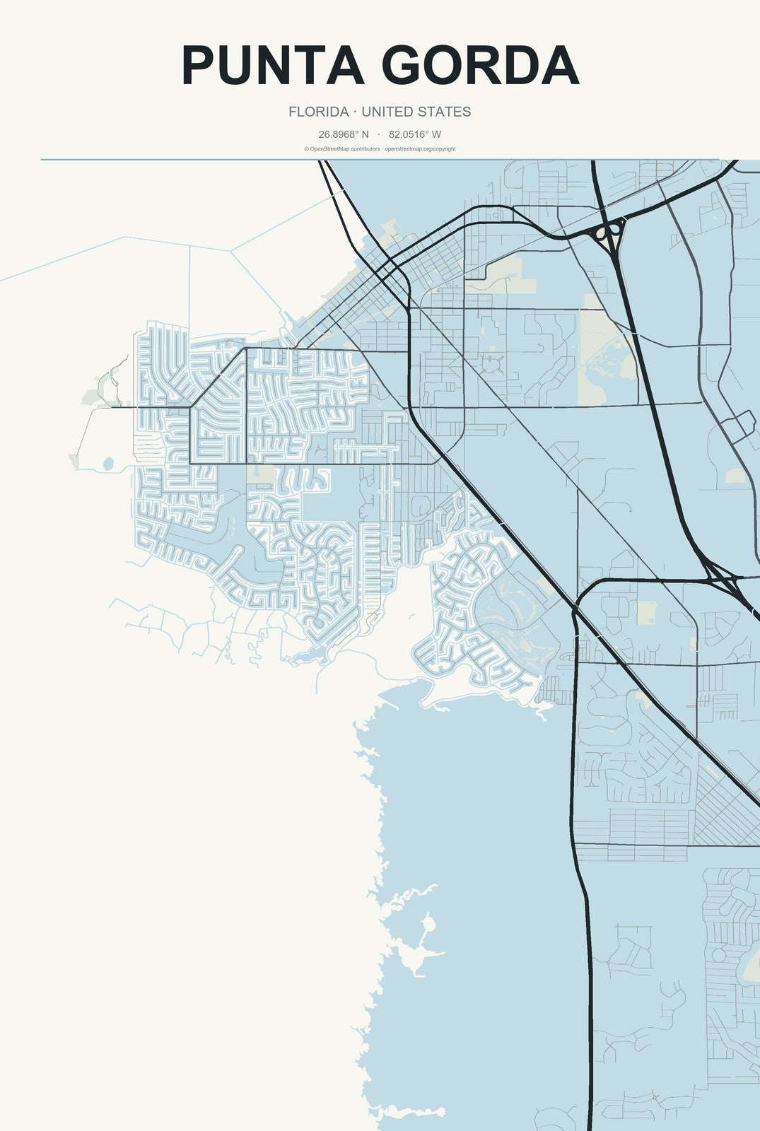 Punta Gorda, Florida City Map Aluminum Sign in Headline Atlas style