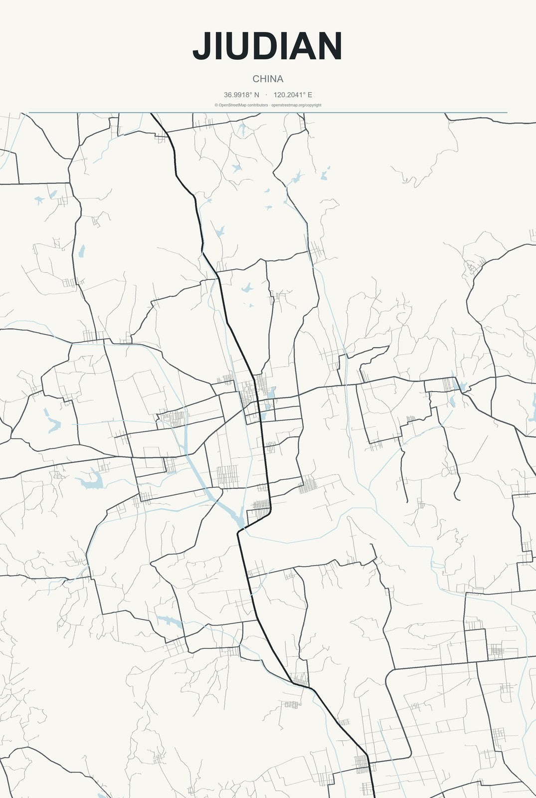 Jiudian, China City Map Aluminum Sign in Headline Atlas style