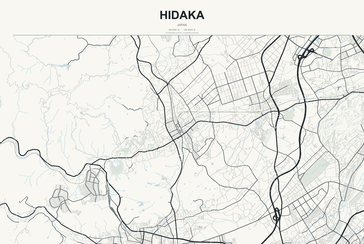 Hidaka, Japan City Map Aluminum Sign in Headline Atlas style
