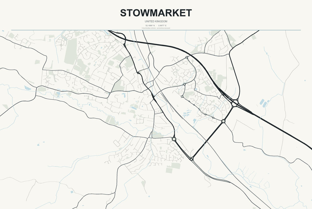 Stowmarket, United Kingdom City Map Aluminum Sign in Headline Atlas style