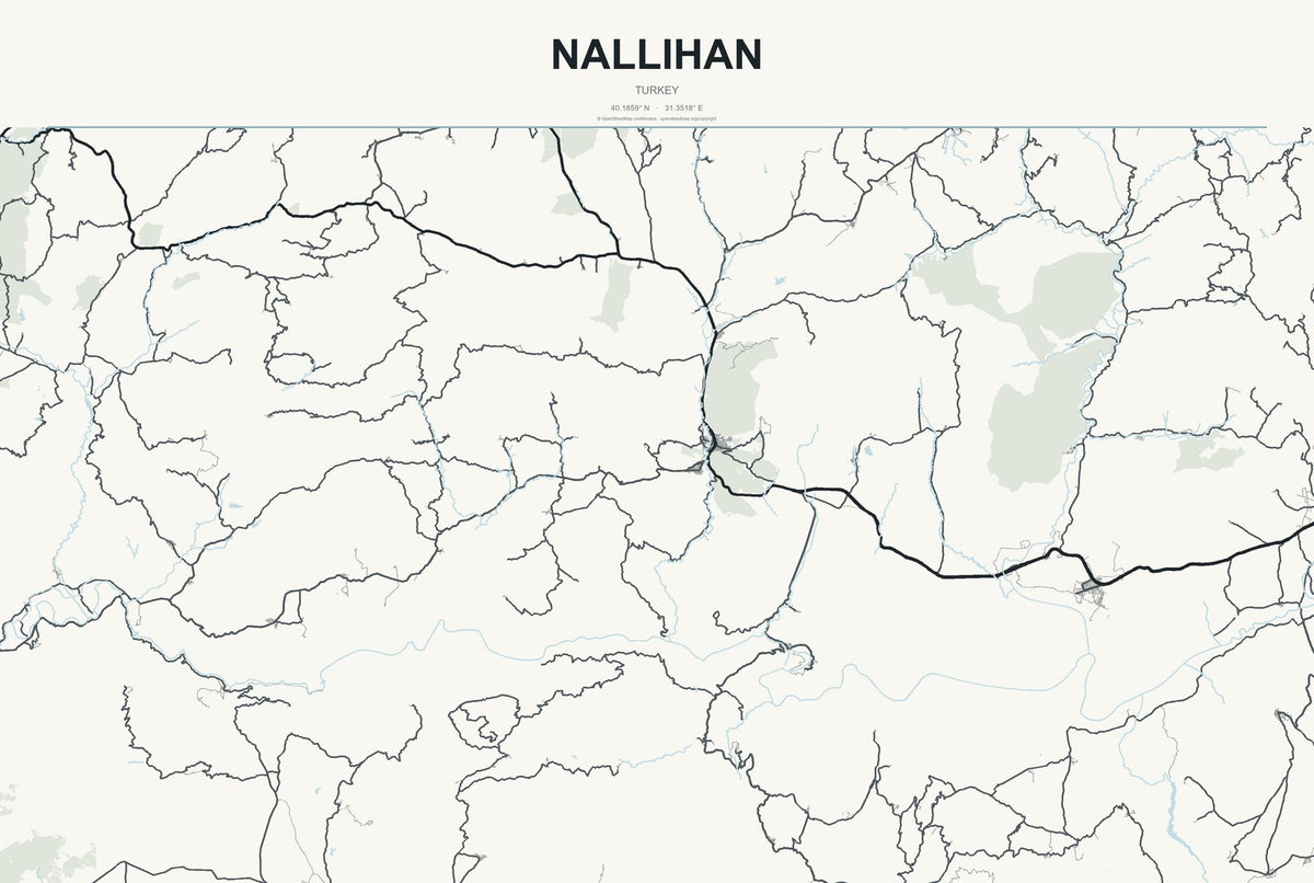 Nallıhan, Turkey City Map Aluminum Sign in Headline Atlas style