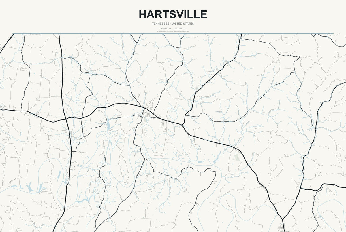 Hartsville, Tennessee City Map Aluminum Sign in Headline Atlas style