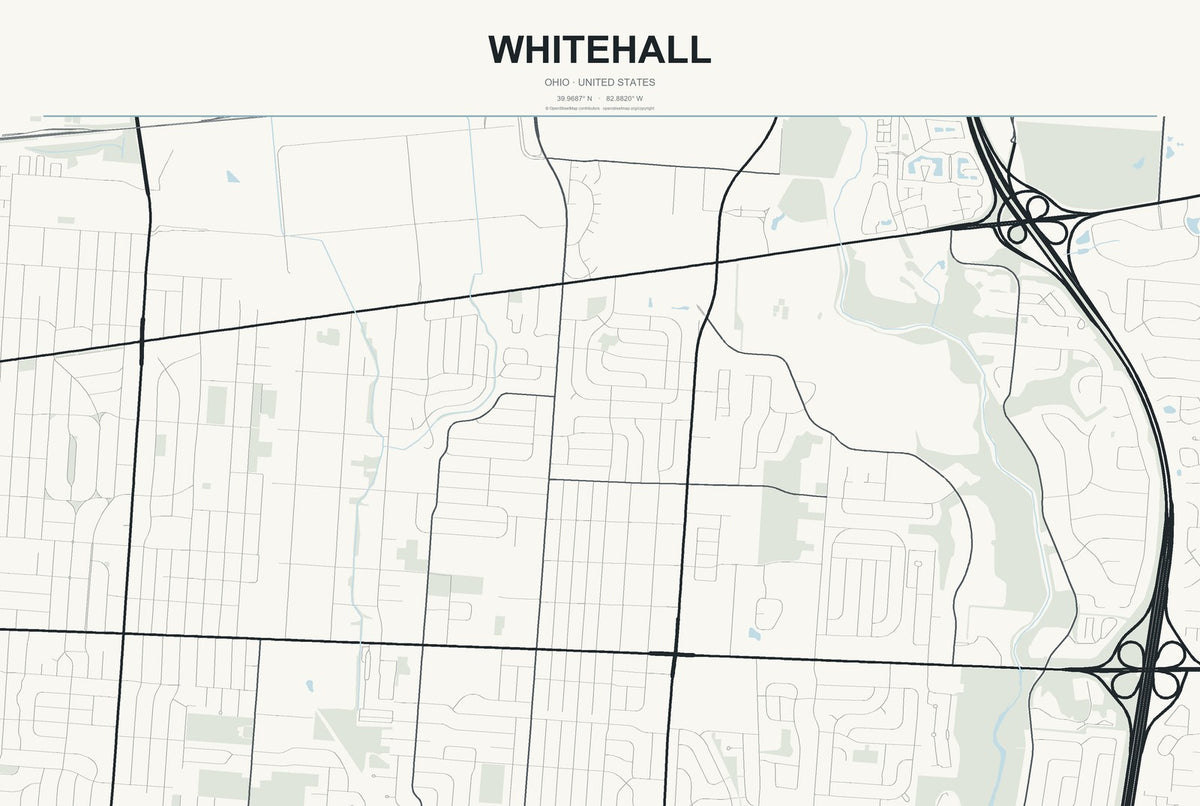 Whitehall, Ohio City Map Aluminum Sign in Headline Atlas style