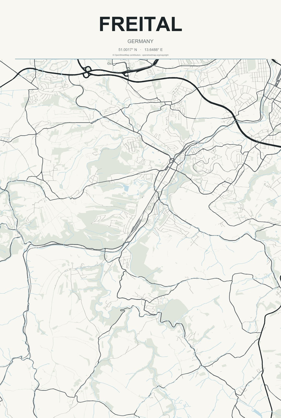 Freital, Germany City Map Aluminum Sign in Headline Atlas style