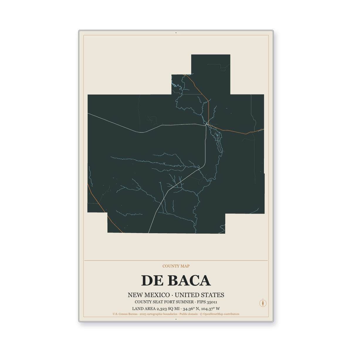De Baca County, New Mexico Map Aluminum Sign in Headline Atlas style