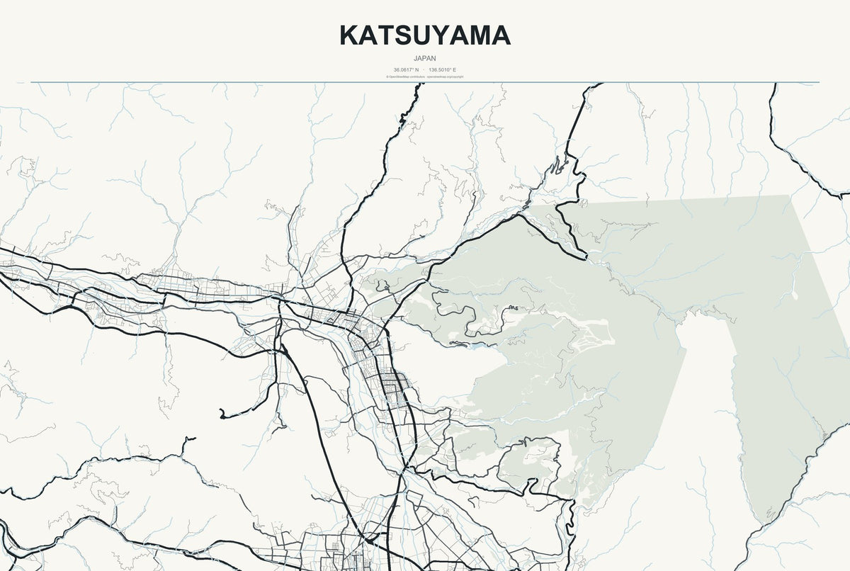 Katsuyama, Japan City Map Aluminum Sign in Headline Atlas style