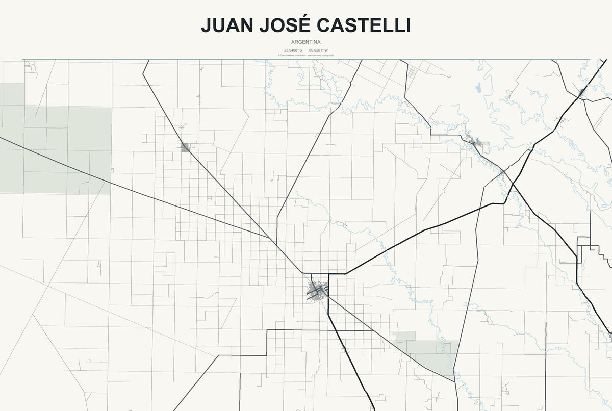 Juan José Castelli, Argentina City Map Aluminum Sign in Headline Atlas style