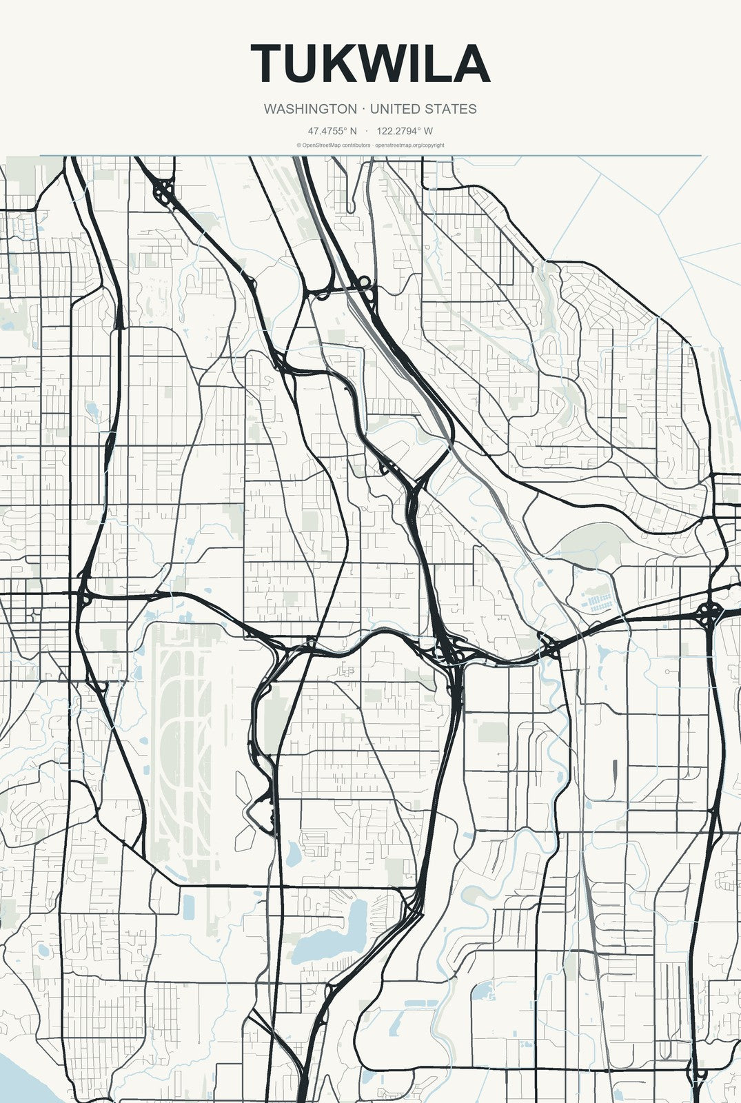 Tukwila, Washington City Map Aluminum Sign in Headline Atlas style