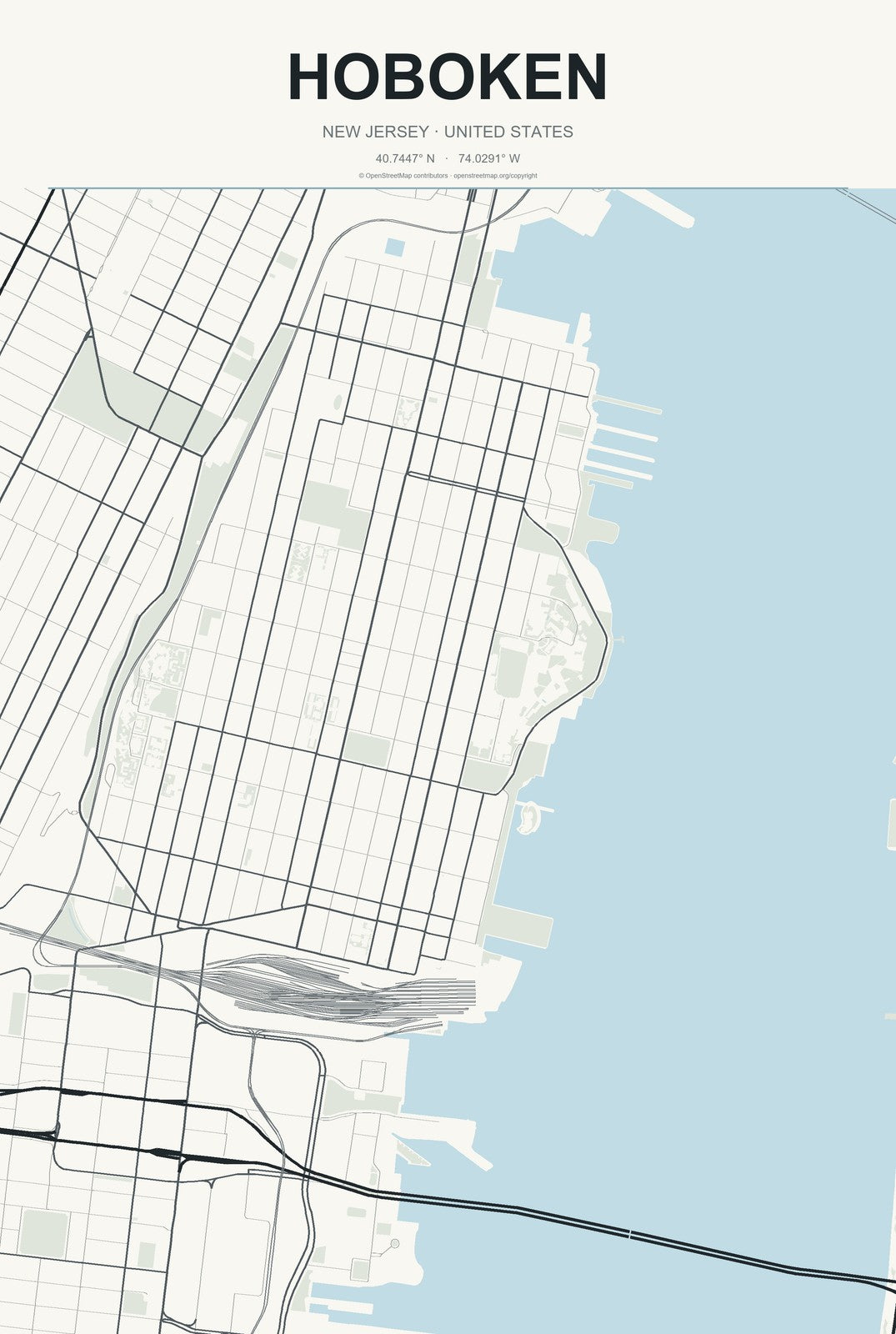 Hoboken, New Jersey City Map Aluminum Sign in Headline Atlas style