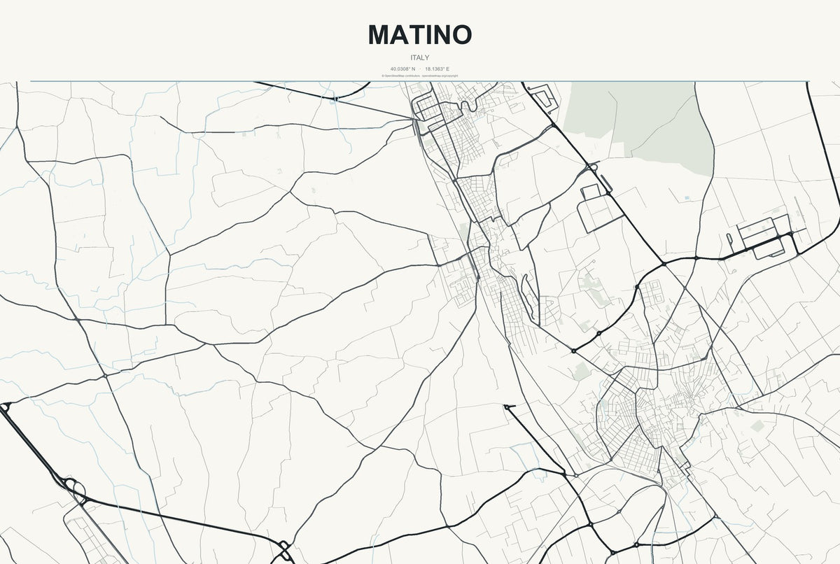 Matino, Italy City Map Aluminum Sign in Headline Atlas style