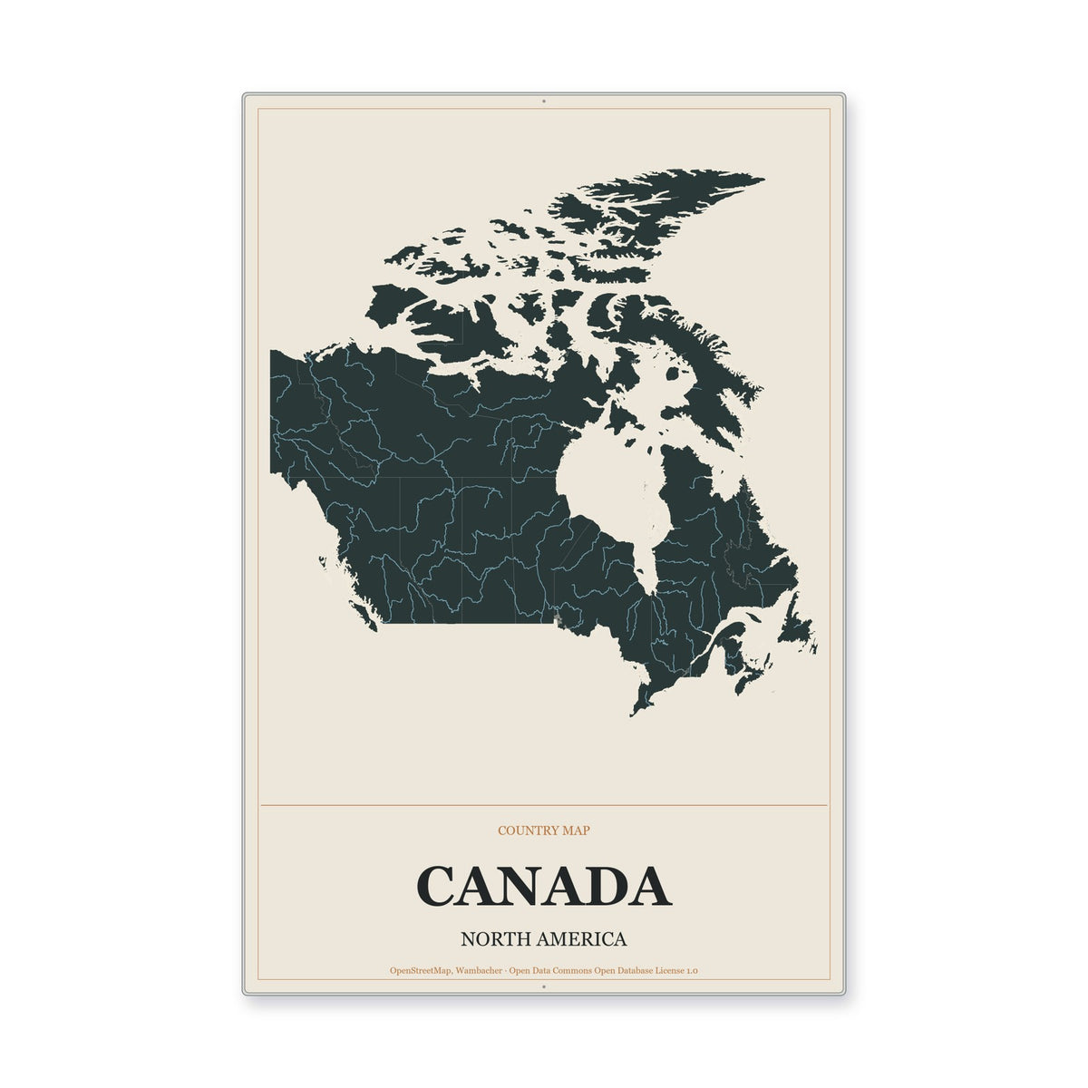 Canada Country Map Aluminum Sign in Headline Atlas style