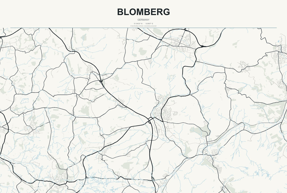 Blomberg, Germany City Map Aluminum Sign in Headline Atlas style