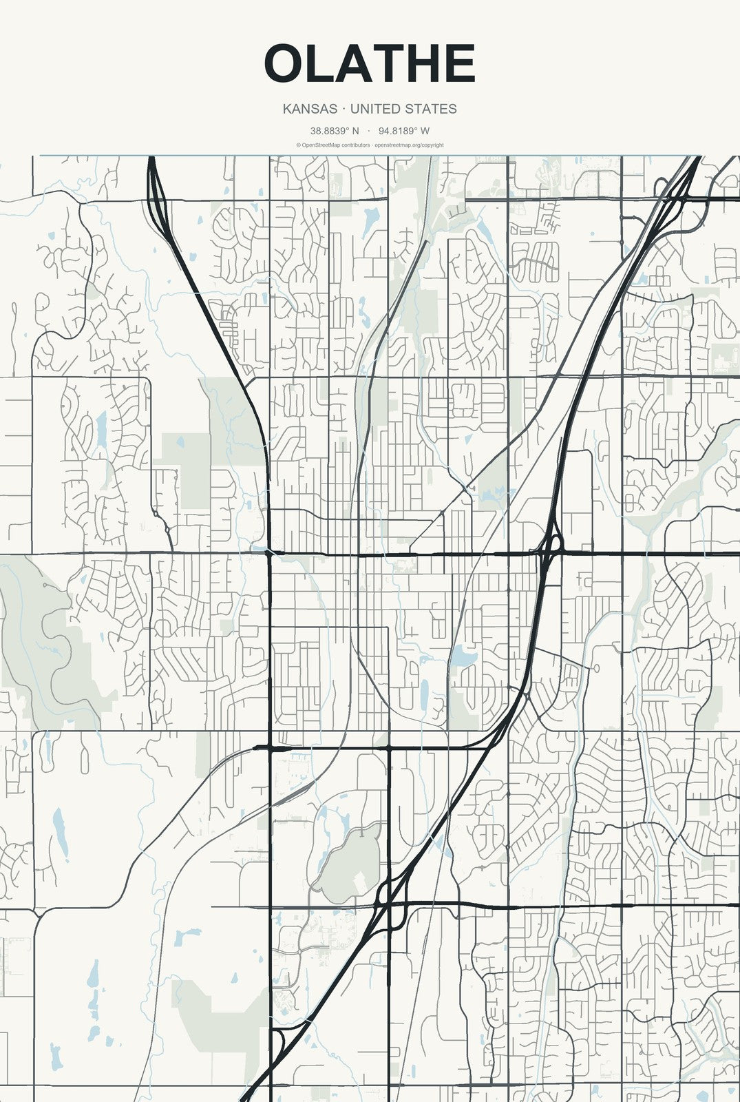 Olathe, Kansas City Map Aluminum Sign in Headline Atlas style