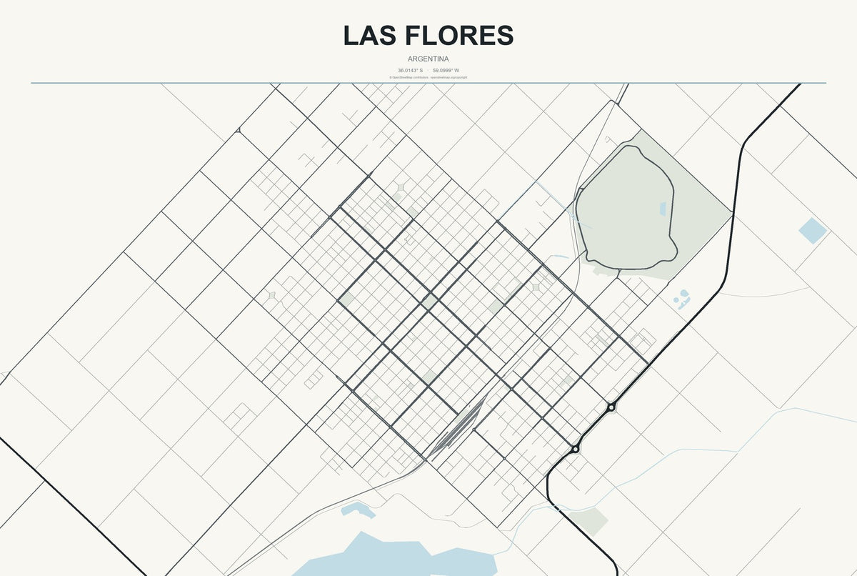 Las Flores, Argentina City Map Aluminum Sign in Headline Atlas style