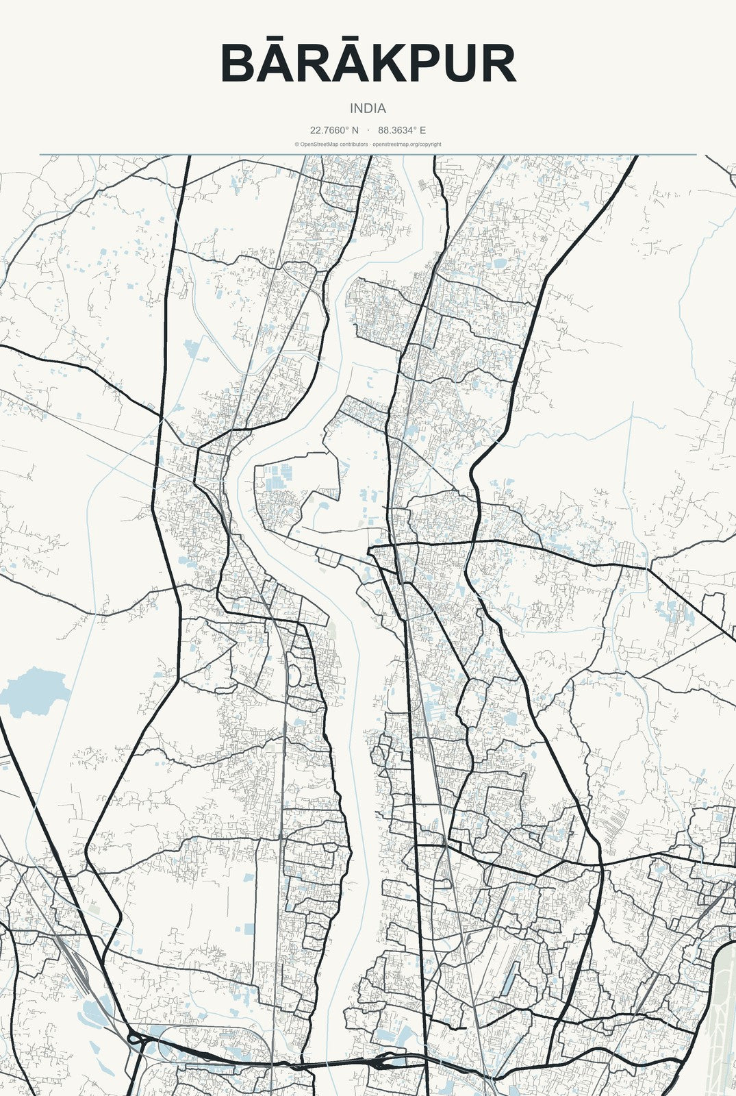 Bārākpur, India City Map Aluminum Sign in Headline Atlas style