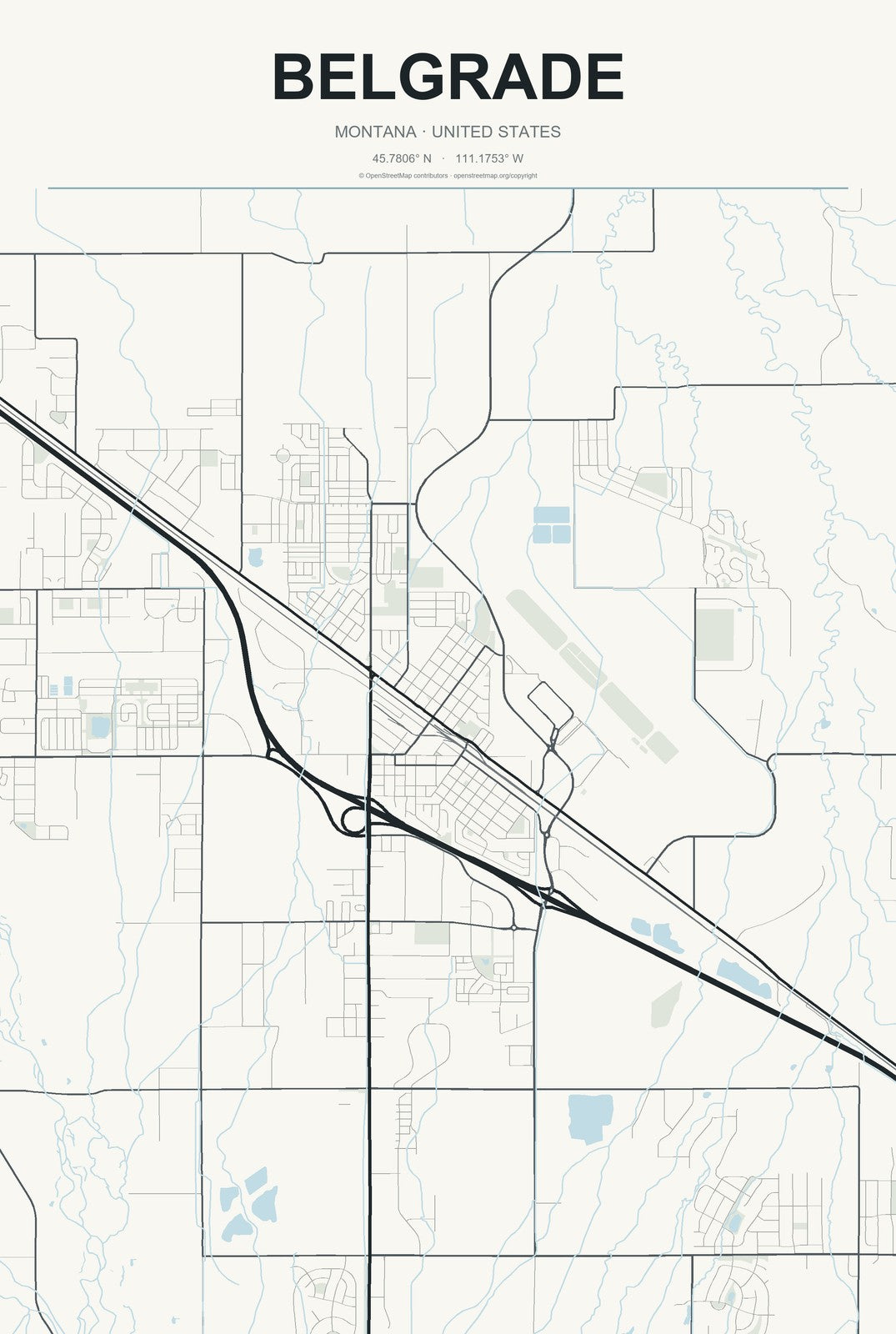 Belgrade, Montana City Map Aluminum Sign in Headline Atlas style