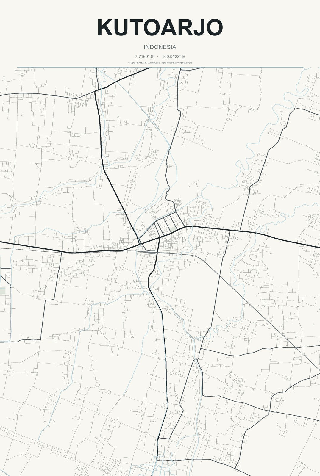 Kutoarjo, Indonesia City Map Aluminum Sign in Headline Atlas style