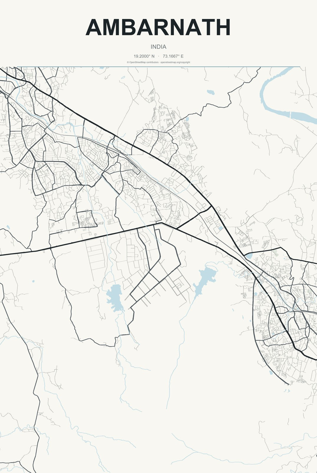 Ambarnath, India City Map Aluminum Sign in Headline Atlas style