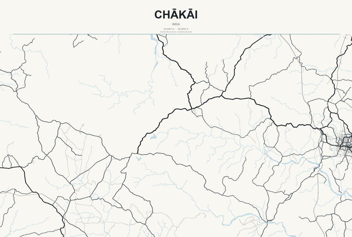 Chākāi, India City Map Aluminum Sign in Headline Atlas style