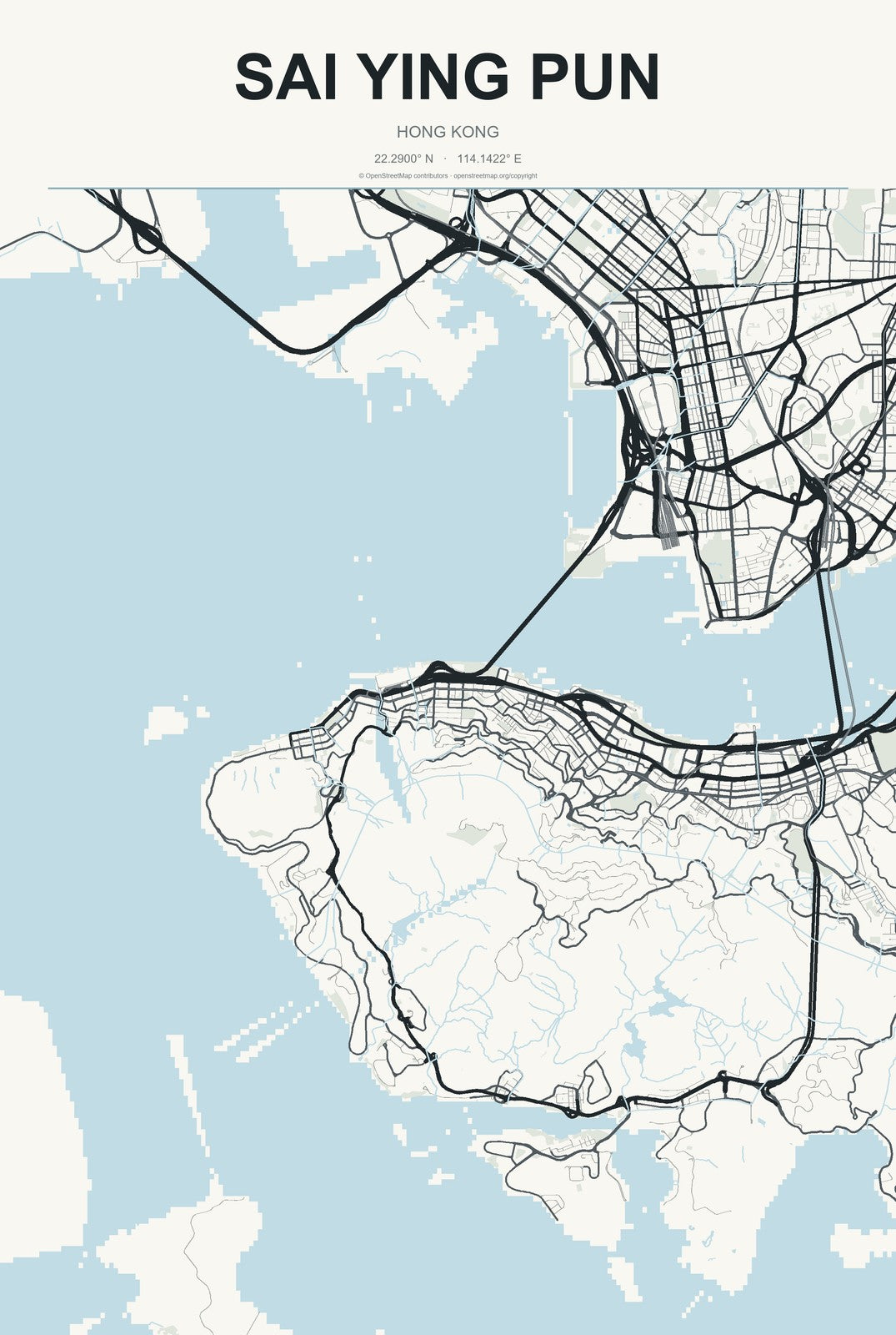 Sai Ying Pun, Hong Kong City Map Aluminum Sign in Headline Atlas style