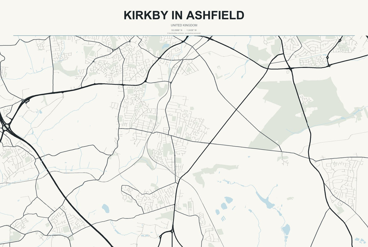 Kirkby in Ashfield, United Kingdom City Map Aluminum Sign in Headline Atlas style