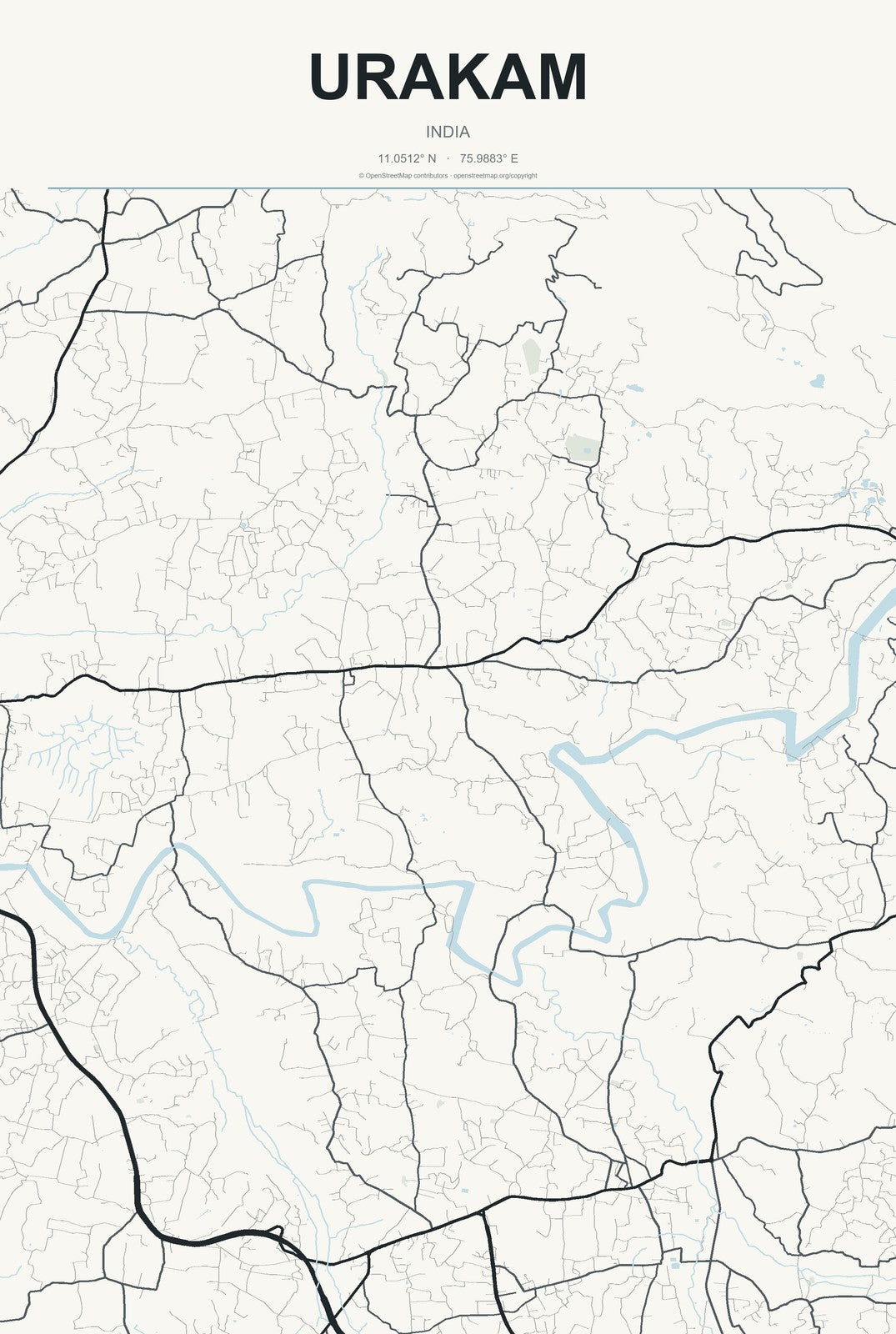 Urakam, India City Map Aluminum Sign in Headline Atlas style