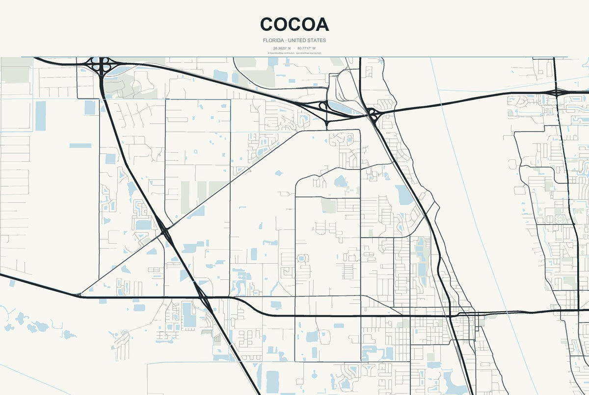 Cocoa, Florida City Map Aluminum Sign in Headline Atlas style