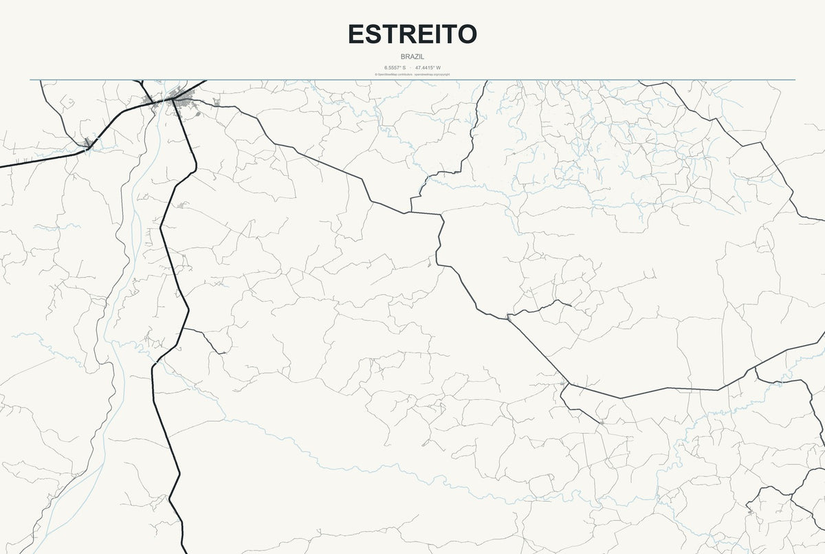 Estreito, Brazil City Map Aluminum Sign in Headline Atlas style