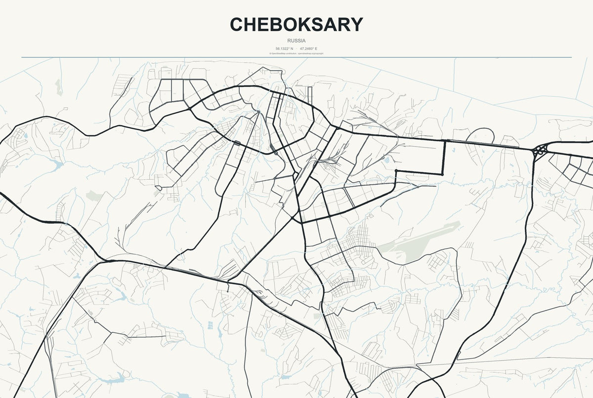 Cheboksary, Russia City Map Aluminum Sign in Headline Atlas style