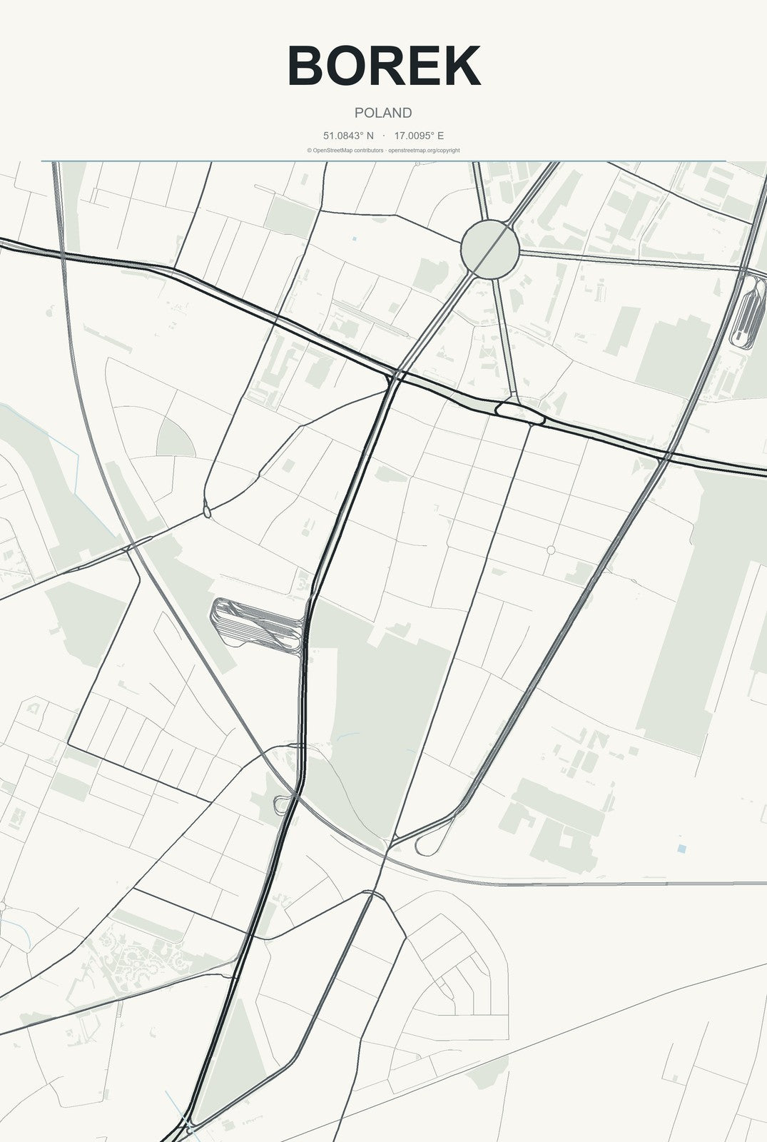 Borek, Poland City Map Aluminum Sign in Headline Atlas style