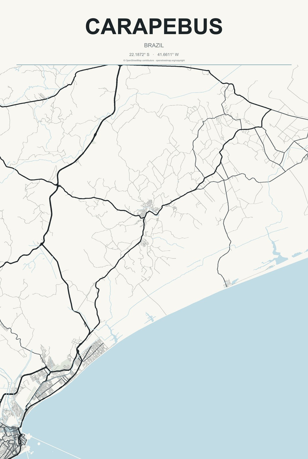 Carapebus, Brazil City Map Aluminum Sign in Headline Atlas style
