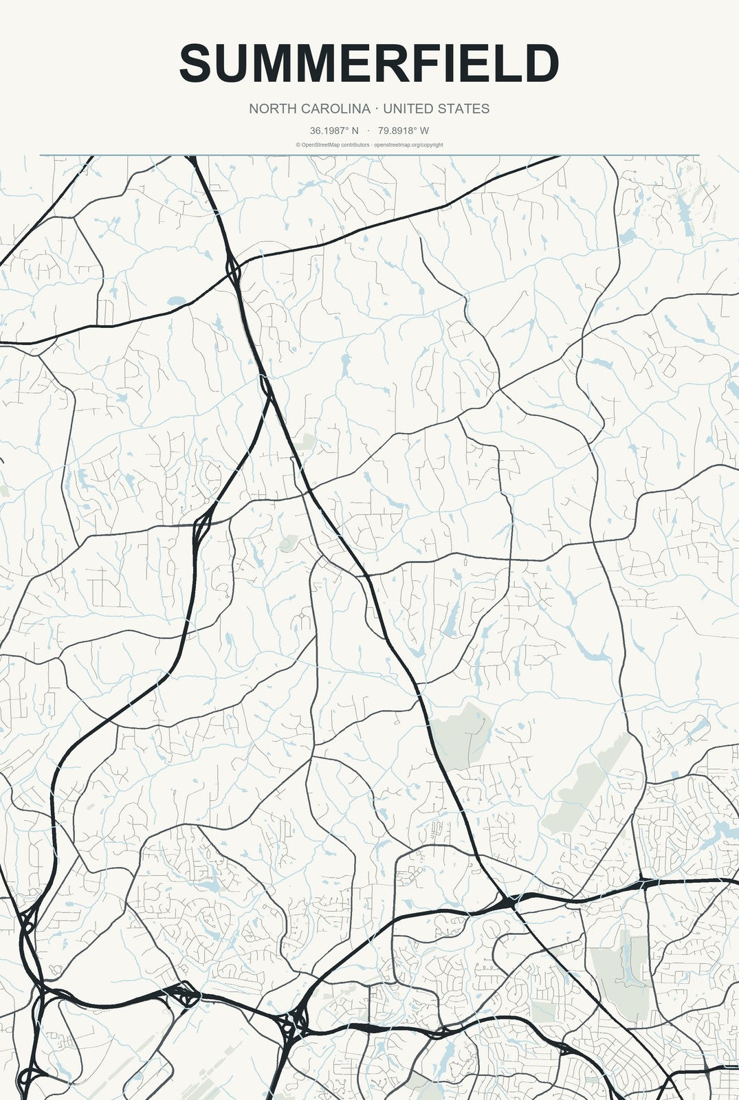 Summerfield, North Carolina City Map Aluminum Sign in Headline Atlas style