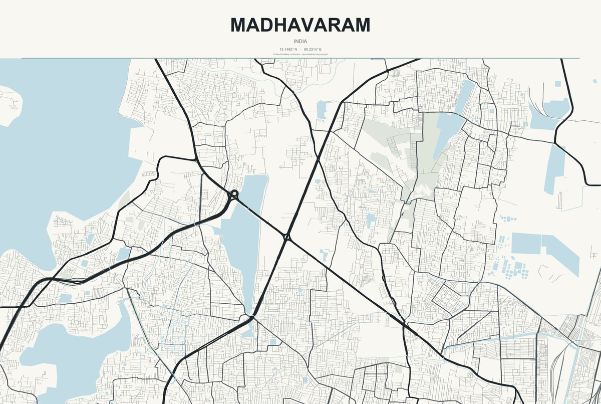 Madhavaram, India City Map Aluminum Sign in Headline Atlas style