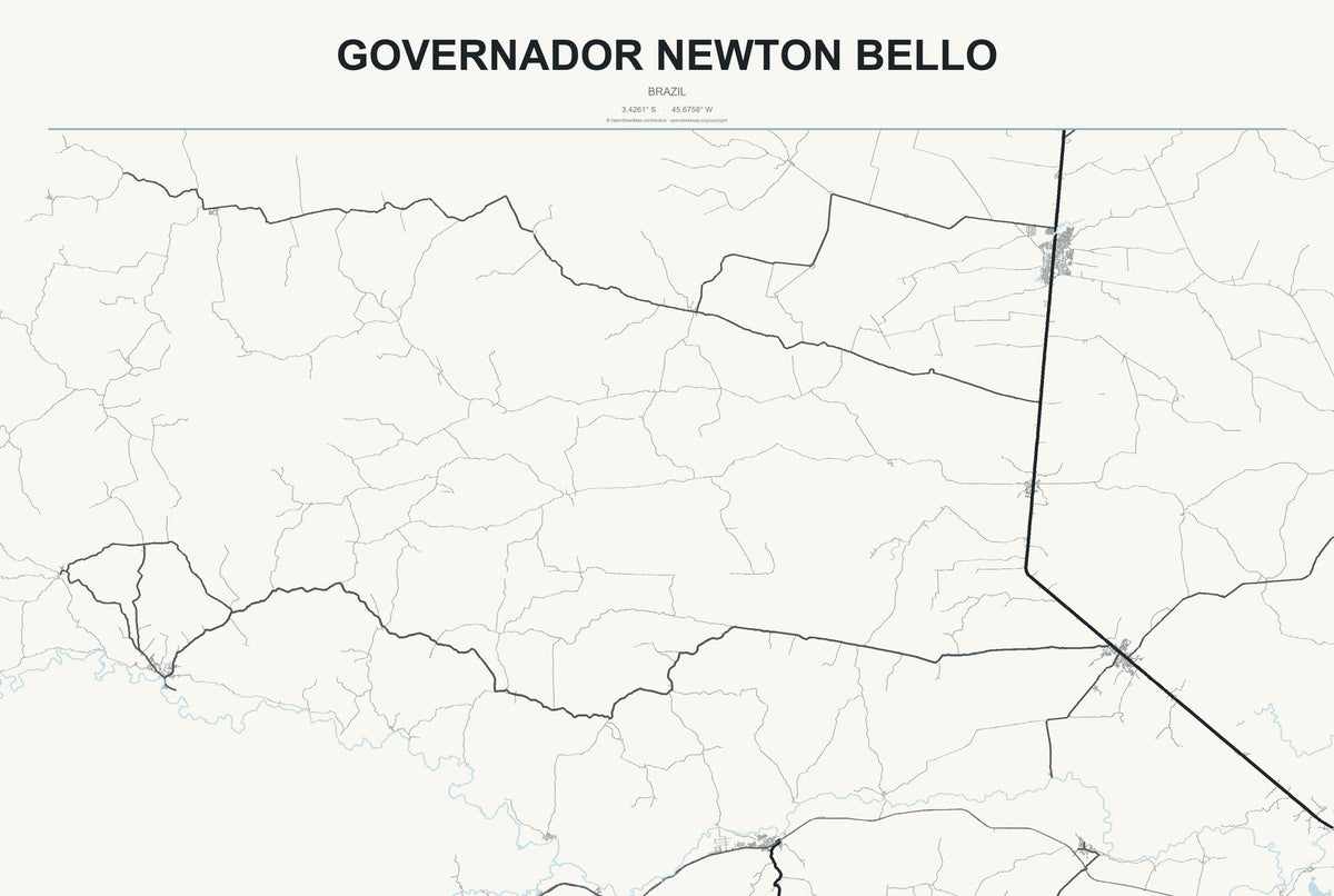Governador Newton Bello, Brazil City Map Aluminum Sign in Headline Atlas style