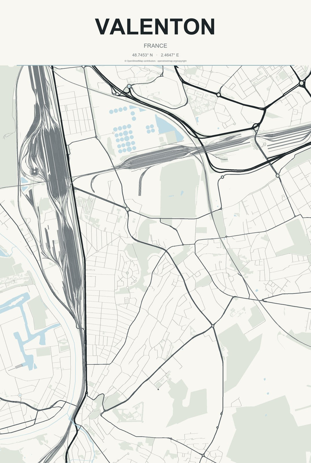 Valenton, France City Map Aluminum Sign in Headline Atlas style