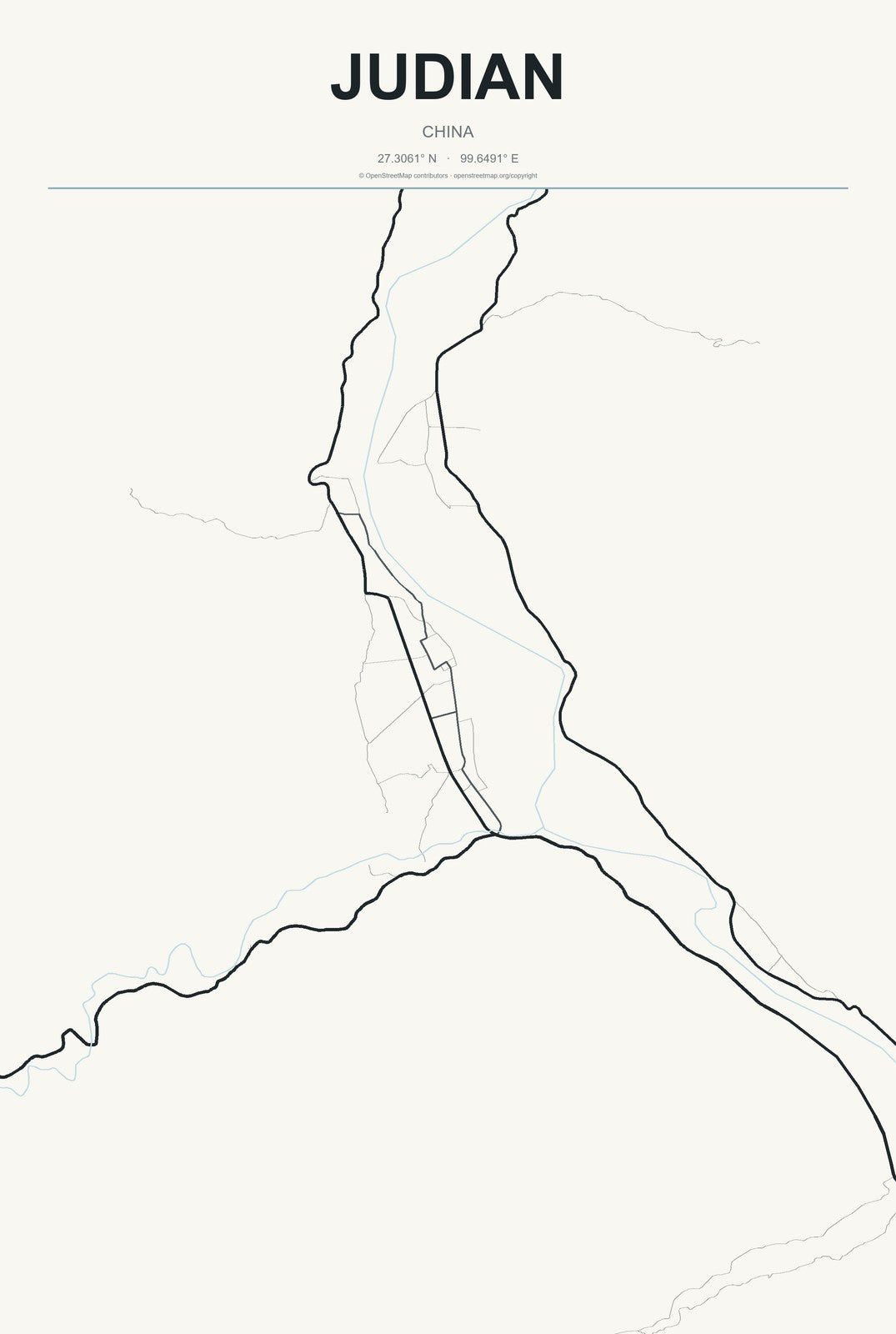 Judian, China City Map Aluminum Sign in Headline Atlas style