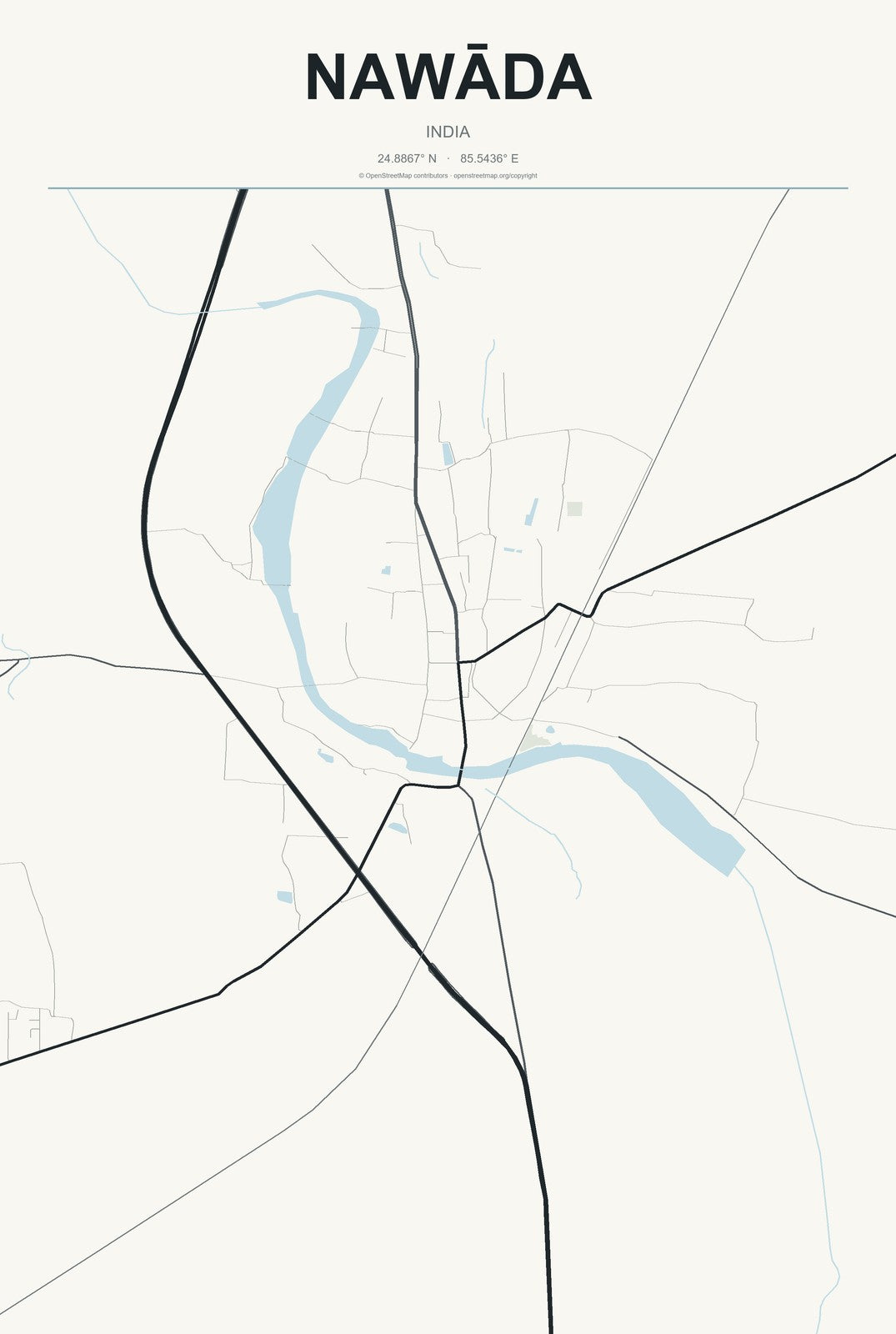 Nawāda, India City Map Aluminum Sign in Headline Atlas style
