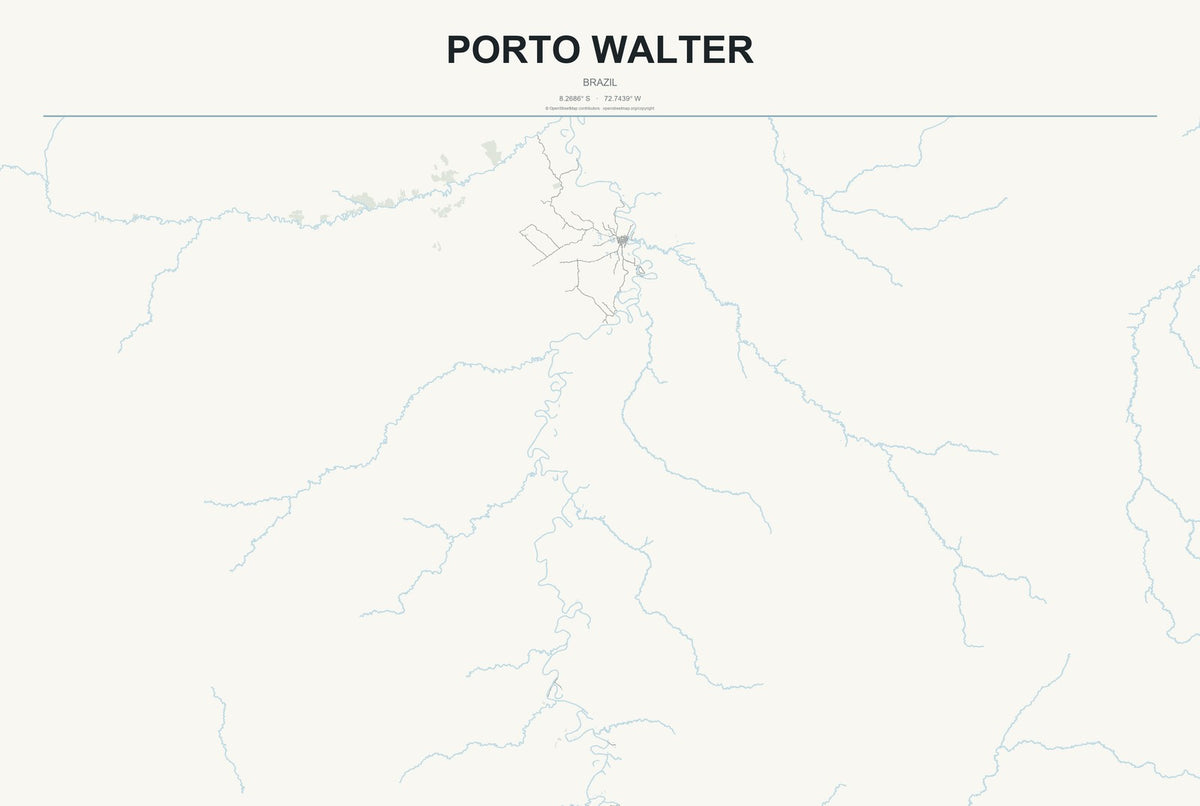 Porto Walter, Brazil City Map Aluminum Sign in Headline Atlas style