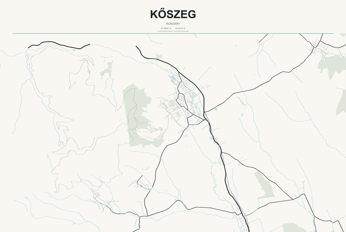 Kőszeg, Hungary City Map Aluminum Sign in Headline Atlas style