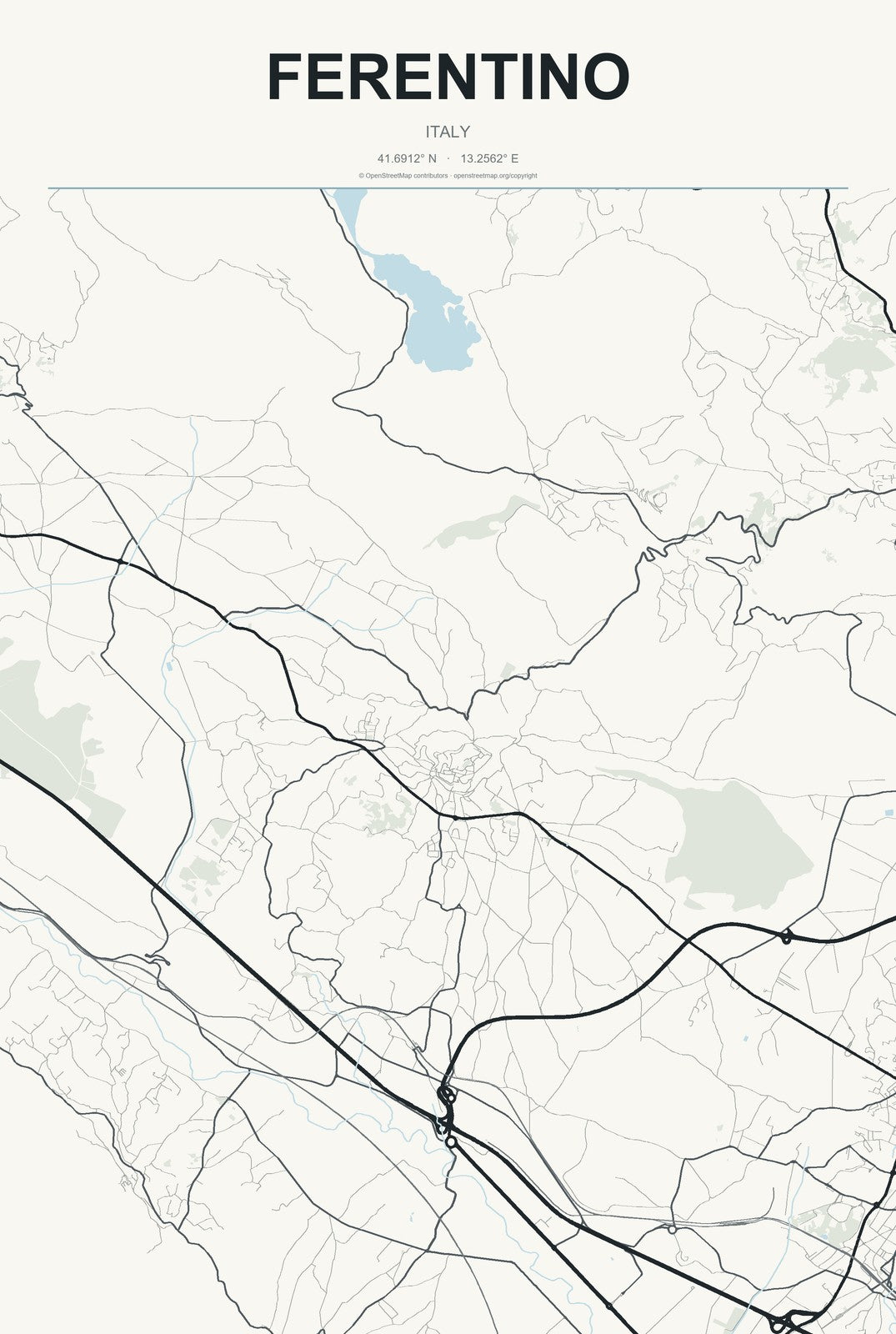 Ferentino, Italy City Map Aluminum Sign in Headline Atlas style