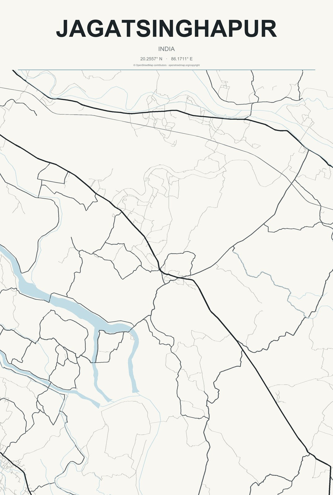 Jagatsinghapur, India City Map Aluminum Sign in Headline Atlas style