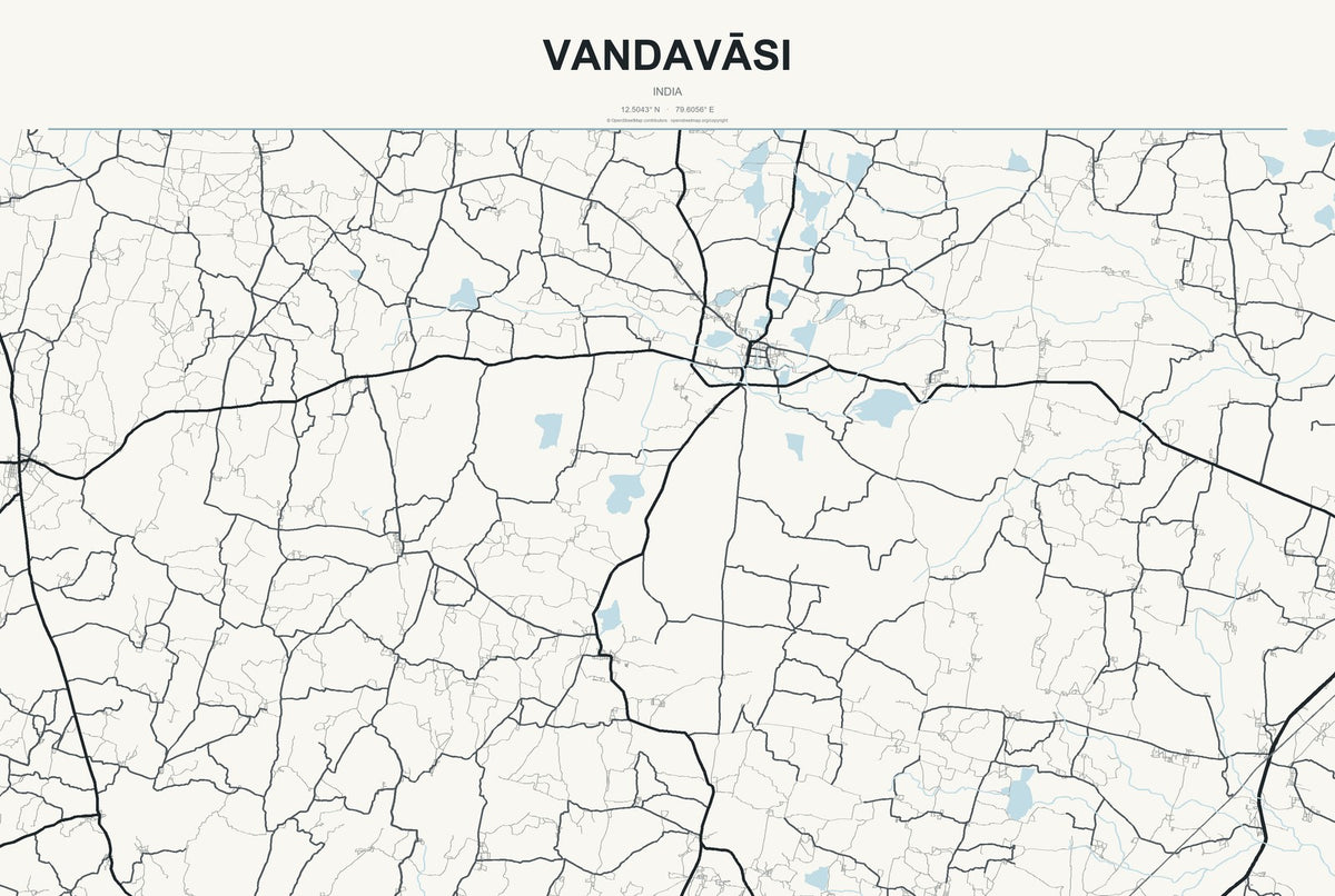 Vandavāsi, India City Map Aluminum Sign in Headline Atlas style