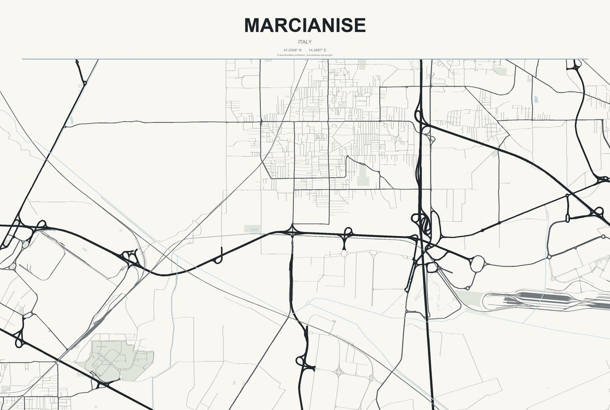 Marcianise, Italy City Map Aluminum Sign in Headline Atlas style
