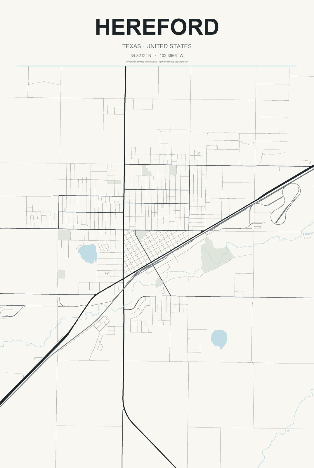 Hereford, Texas City Map Aluminum Sign in Headline Atlas style