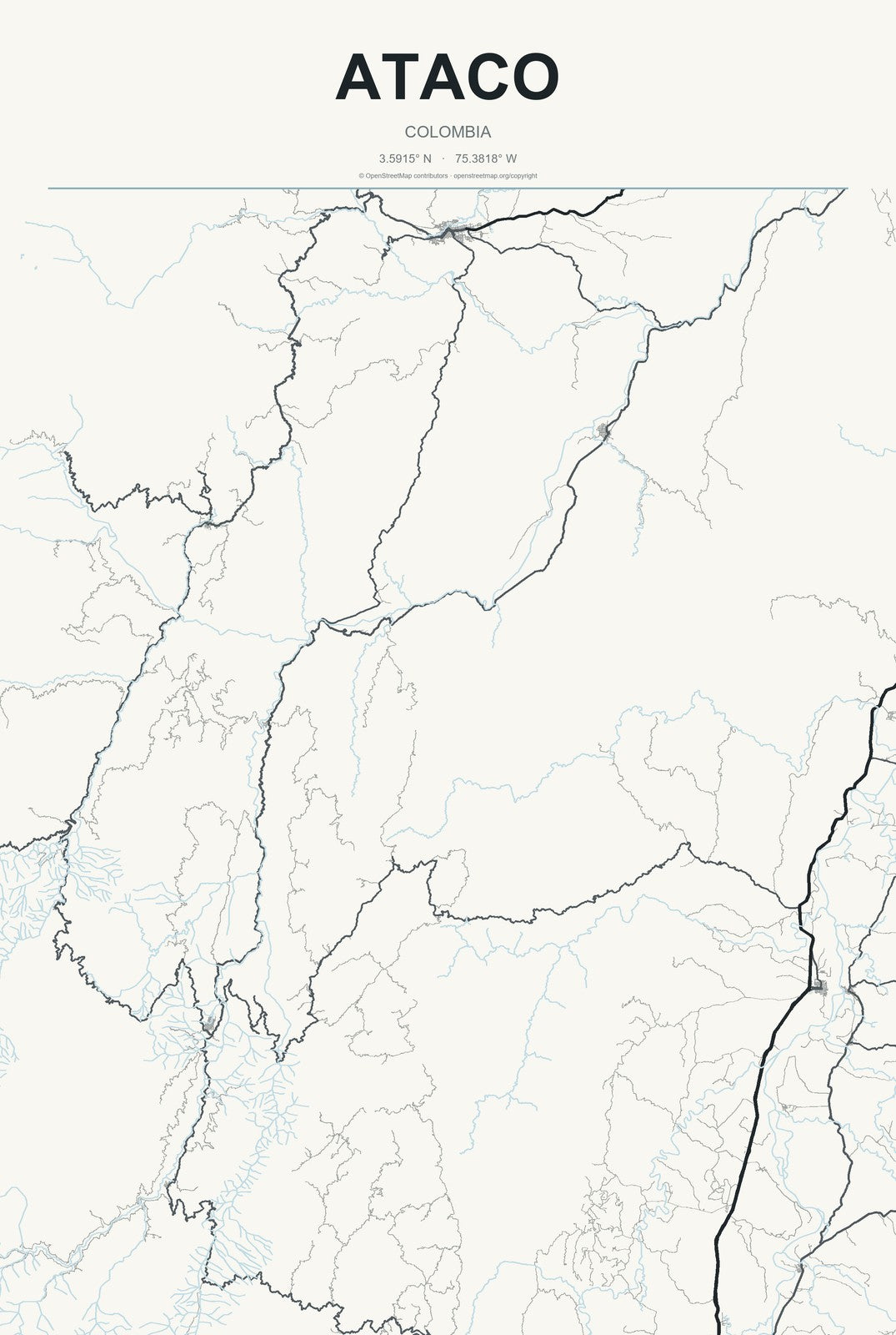Ataco, Colombia City Map Aluminum Sign in Headline Atlas style