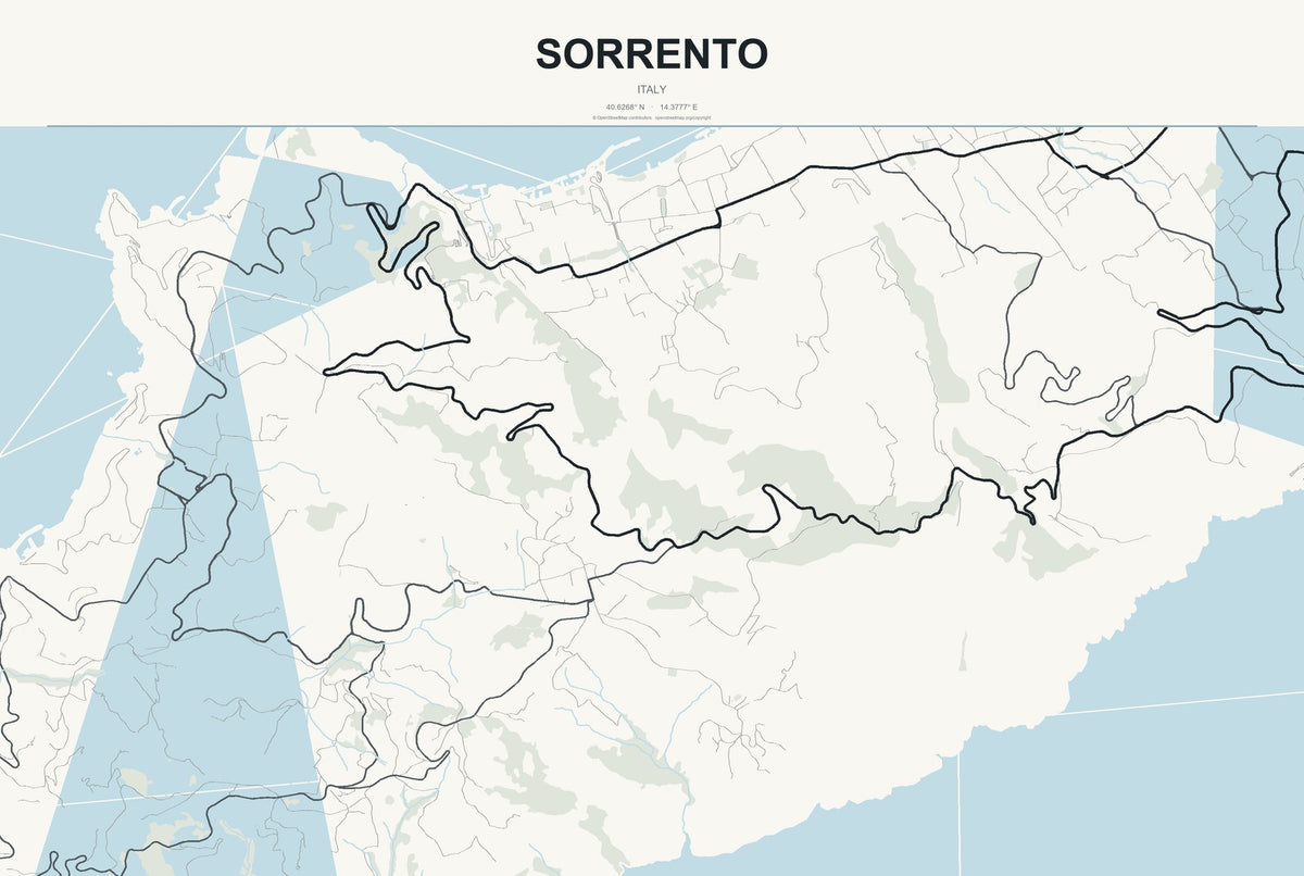 Sorrento, Italy City Map Aluminum Sign in Headline Atlas style