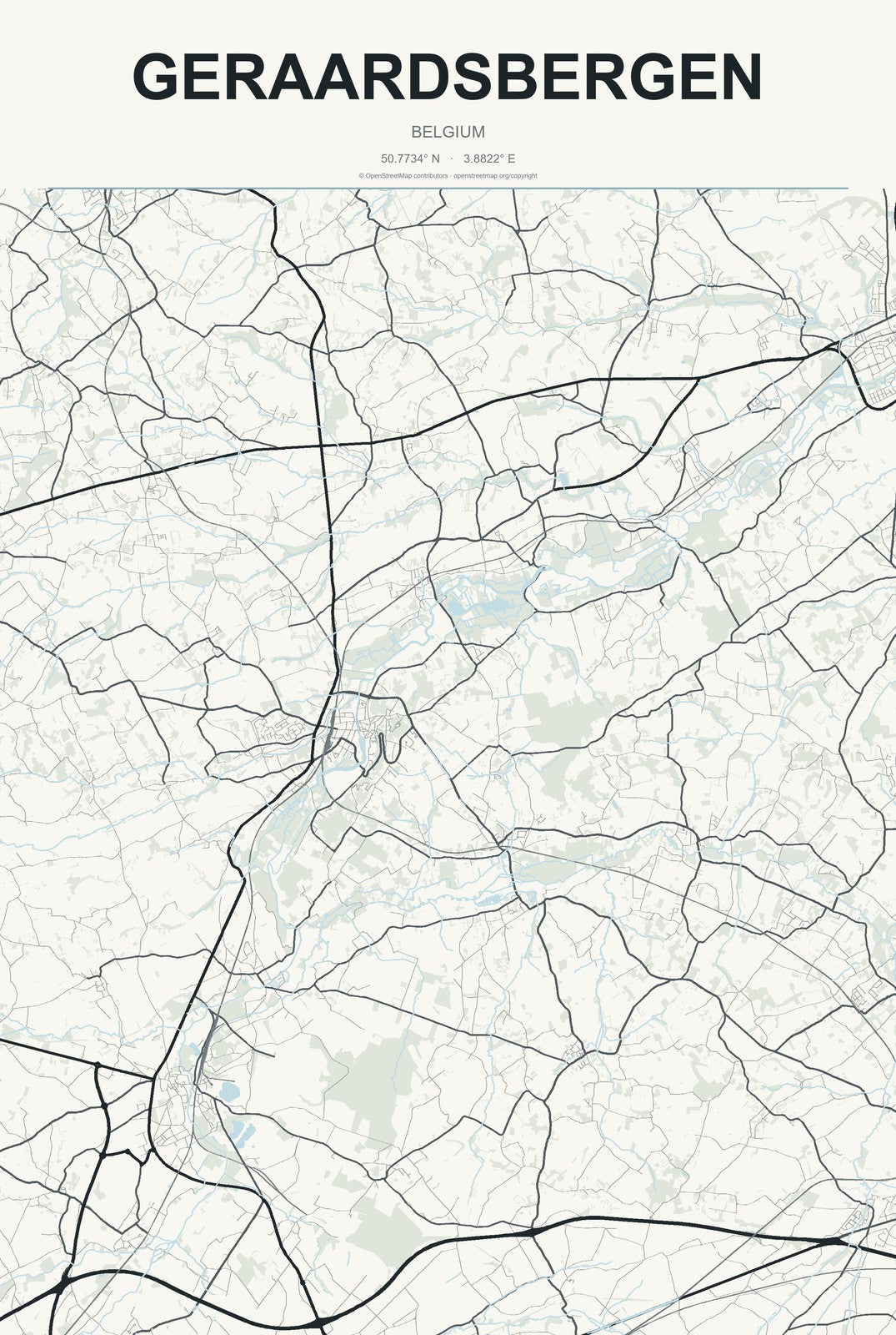 Geraardsbergen, Belgium City Map Aluminum Sign in Headline Atlas style