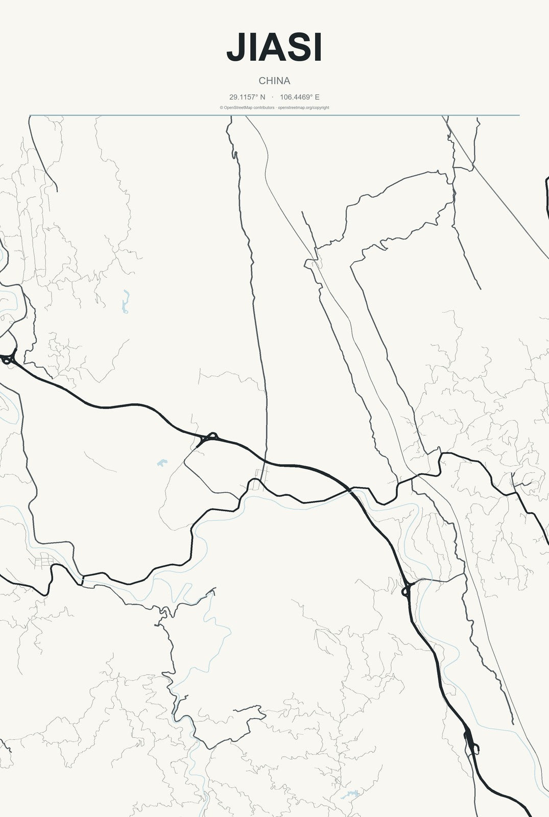 Jiasi, China City Map Aluminum Sign in Headline Atlas style